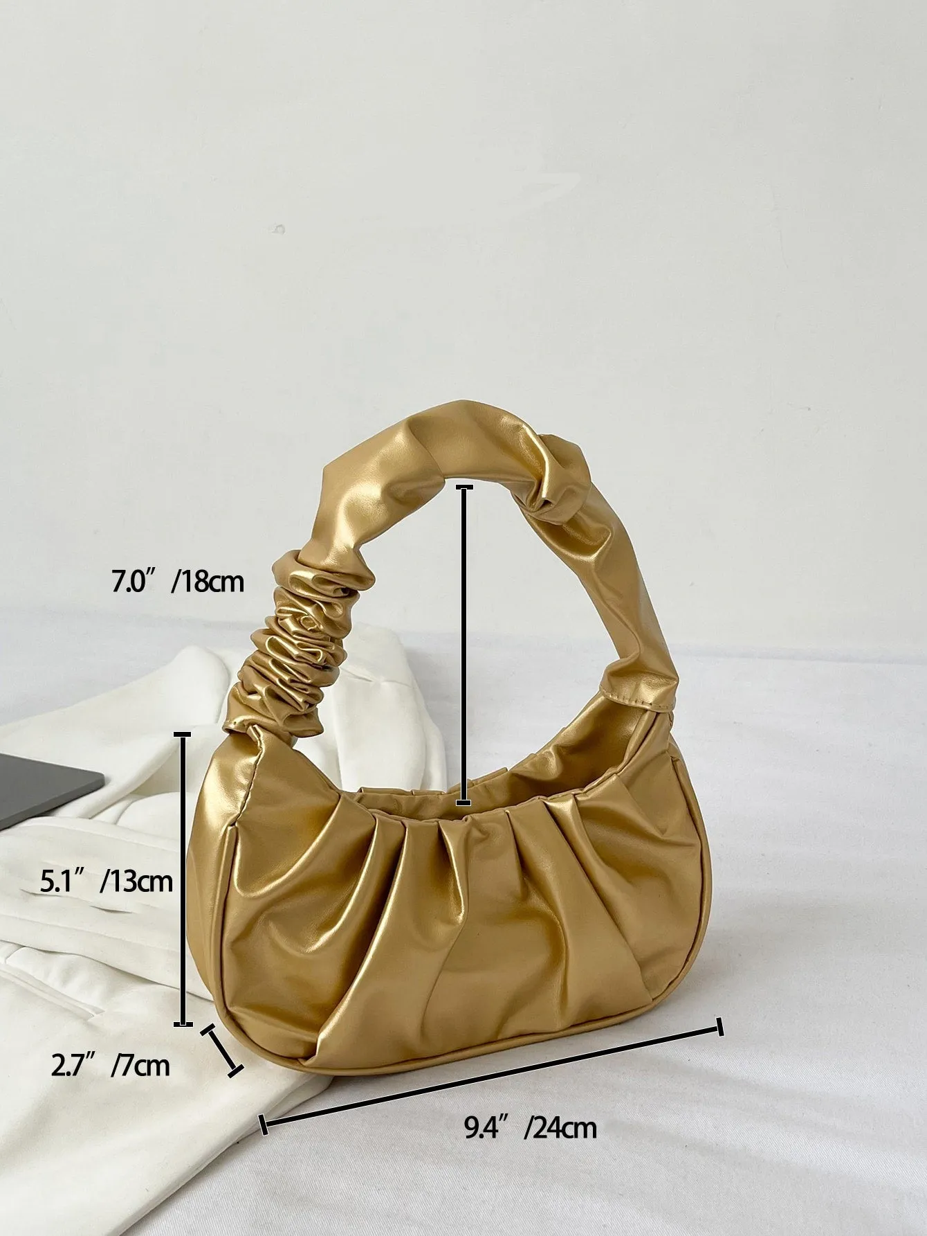 Metallic Minimalist Ruched Bag - Gold- FD ⚡