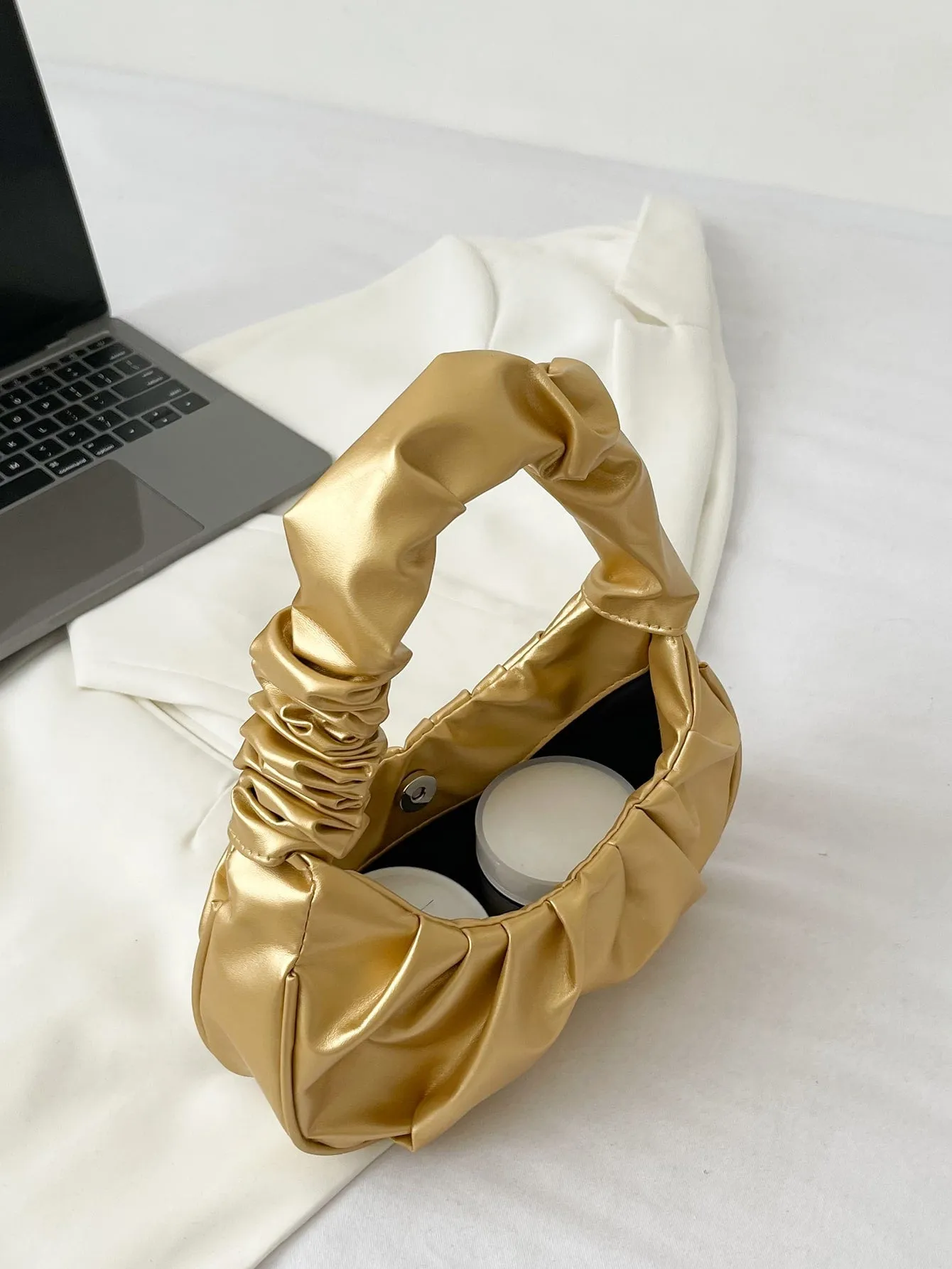 Metallic Minimalist Ruched Bag - Gold- FD ⚡