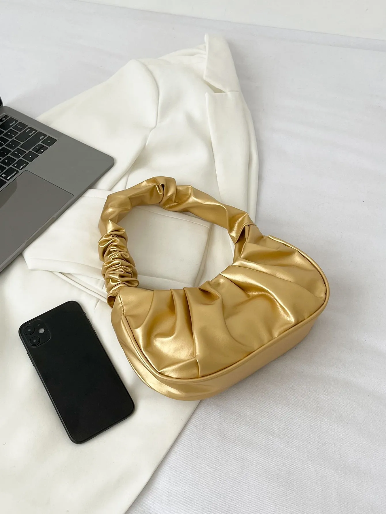Metallic Minimalist Ruched Bag - Gold- FD ⚡