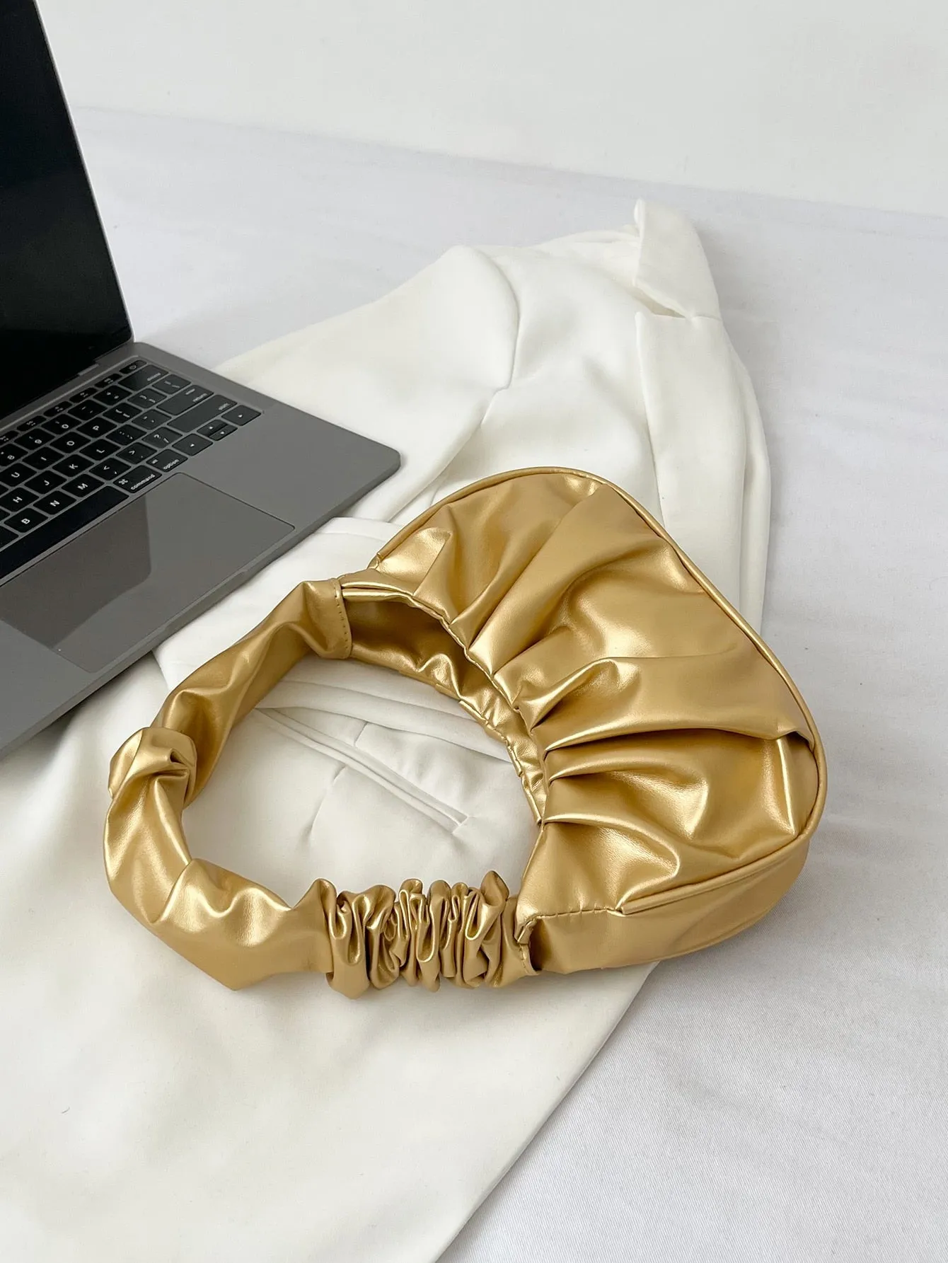 Metallic Minimalist Ruched Bag - Gold- FD ⚡