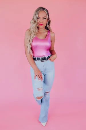 Metallic Sheen Sleeveless Bodysuit - Pink