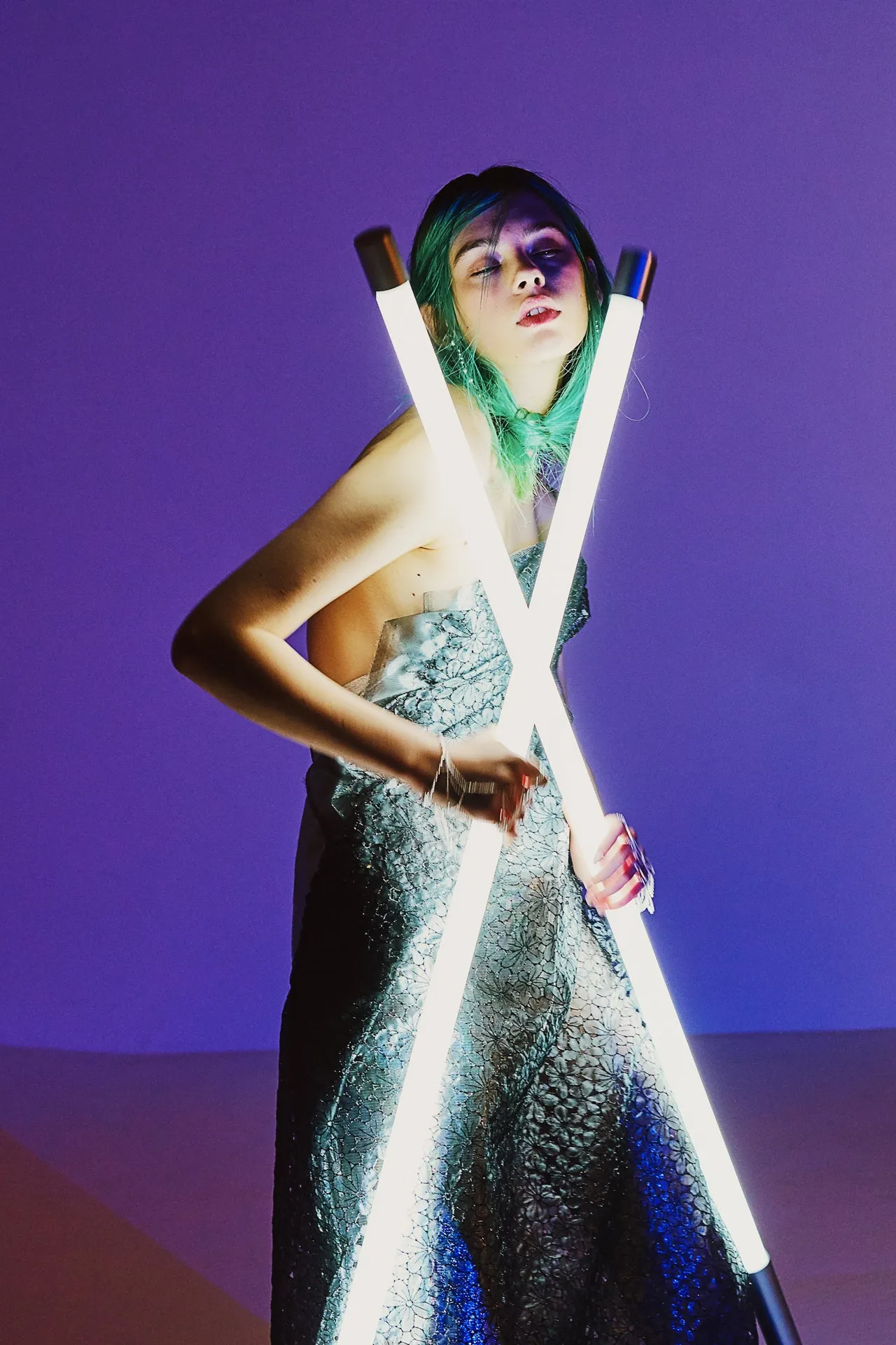 Metallic Silk One Shoulder Gown