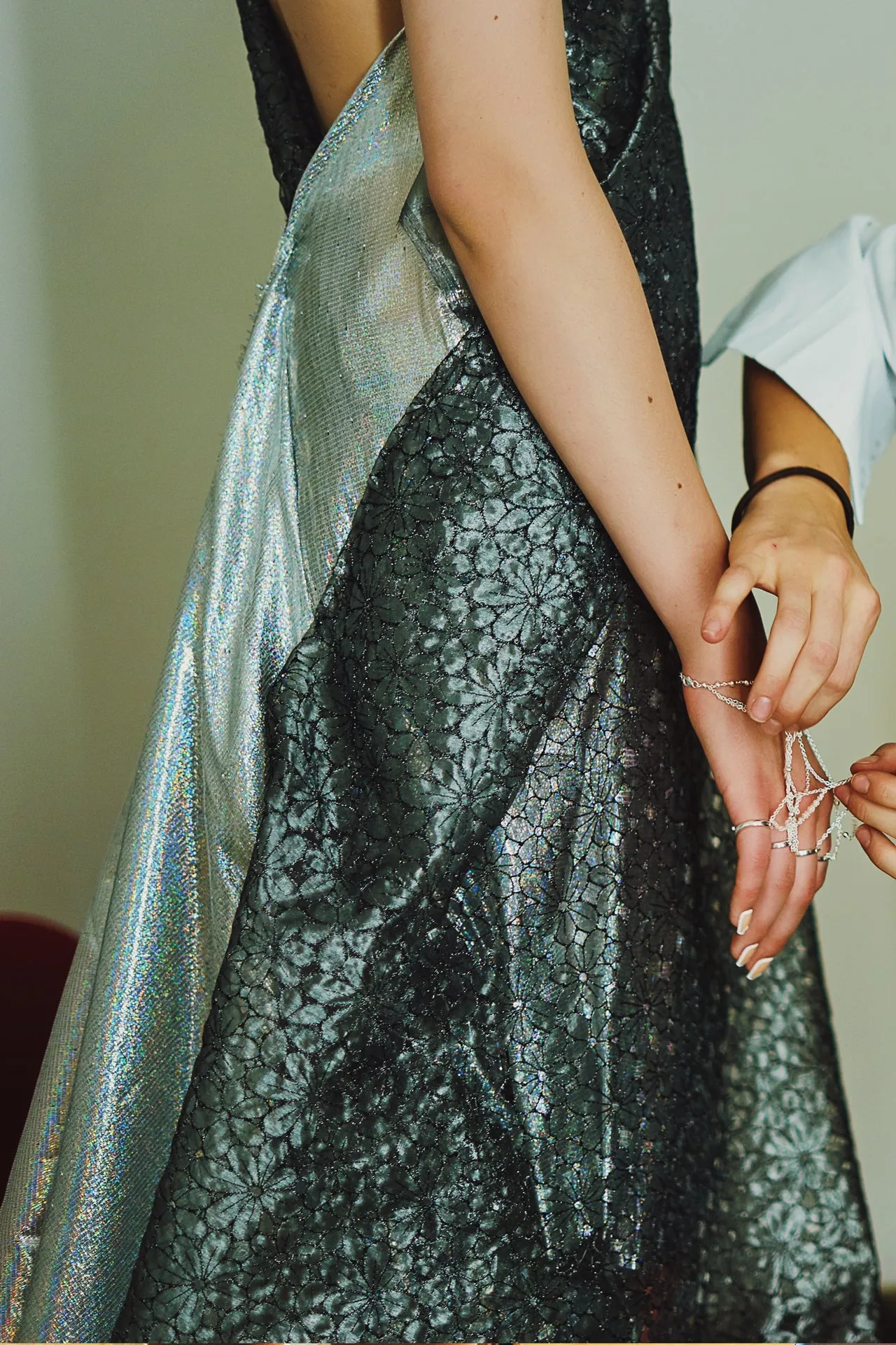 Metallic Silk One Shoulder Gown