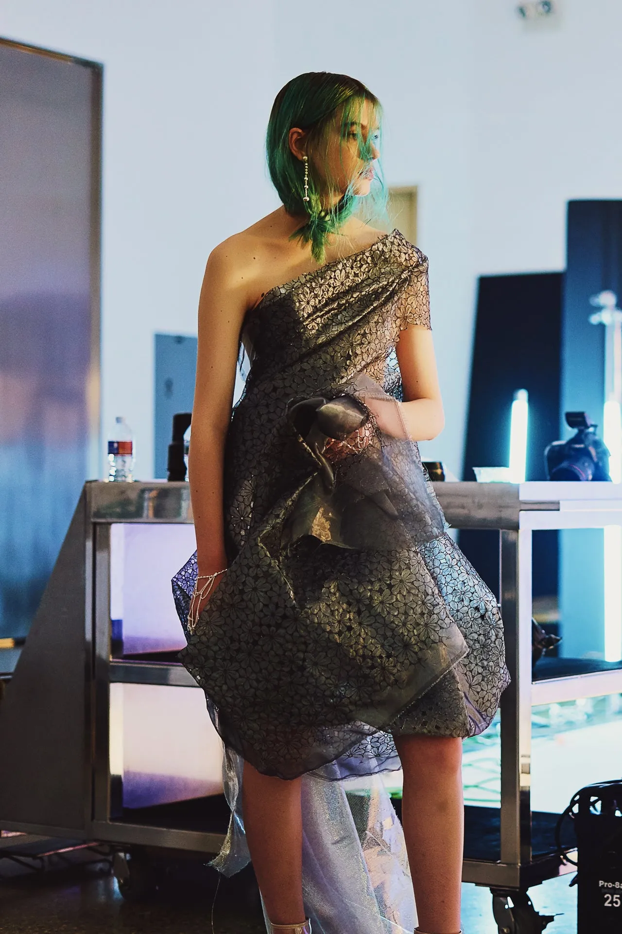 Metallic Silk One Shoulder Gown