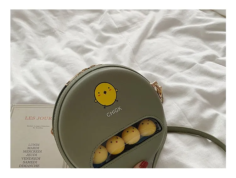 Mini PU Round shoulder bag - chick pig