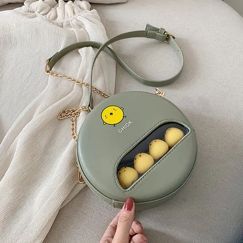 Mini PU Round shoulder bag - chick pig