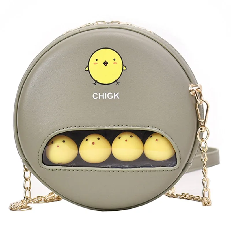 Mini PU Round shoulder bag - chick pig