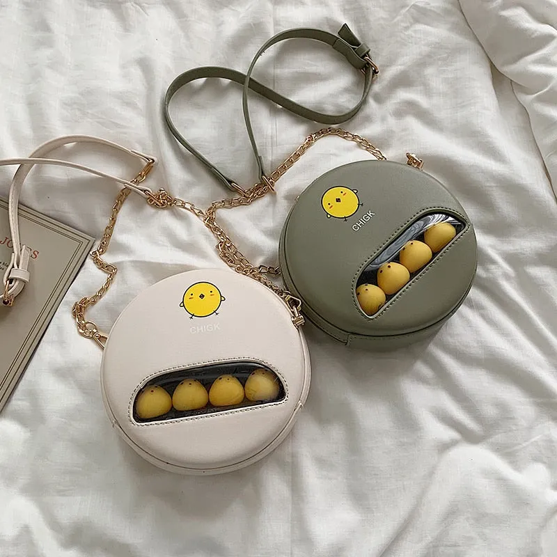 Mini PU Round shoulder bag - chick pig