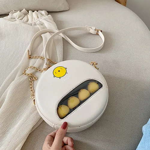 Mini PU Round shoulder bag - chick pig