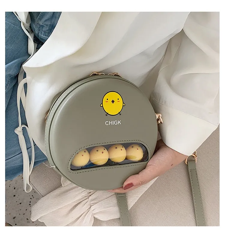 Mini PU Round shoulder bag - chick pig
