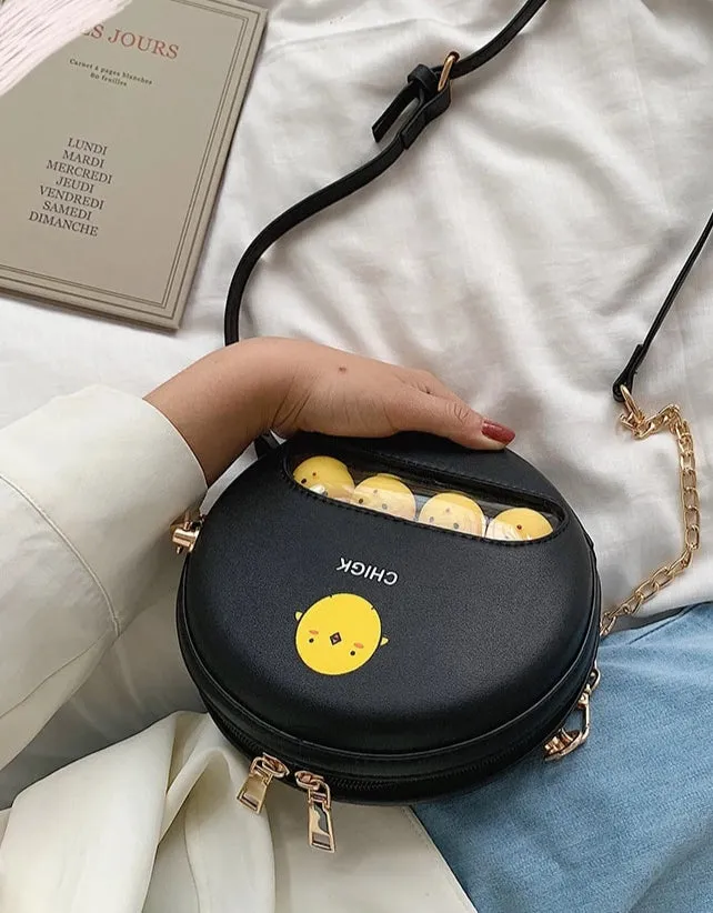 Mini PU Round shoulder bag - chick pig