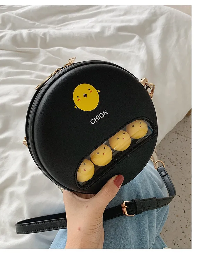 Mini PU Round shoulder bag - chick pig