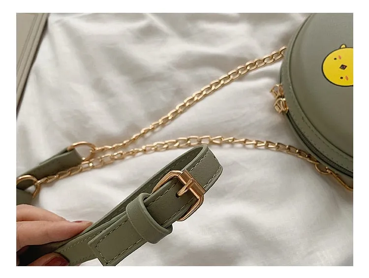 Mini PU Round shoulder bag - chick pig