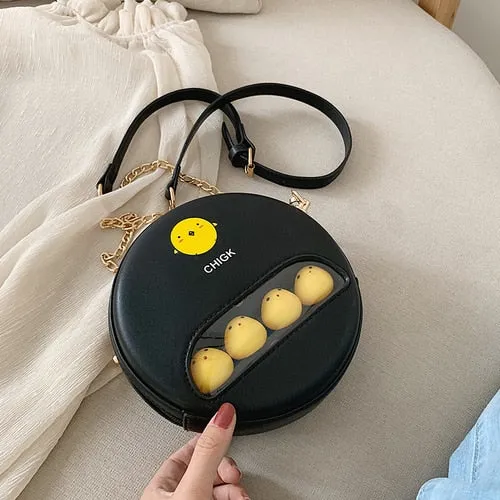 Mini PU Round shoulder bag - chick pig