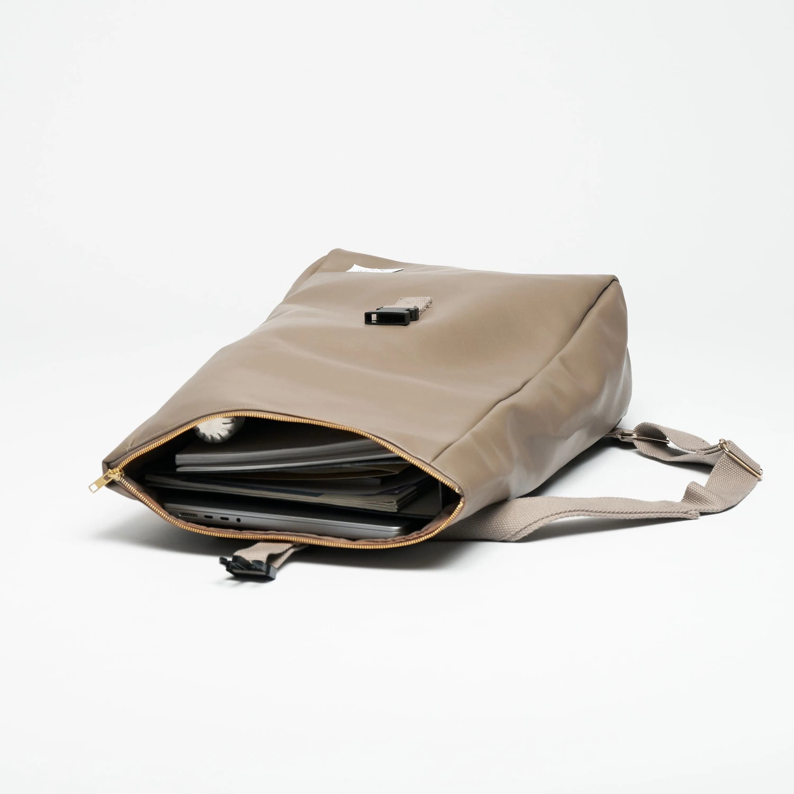 Oleatex Vegan Olive Leather Foldtop Backpack | Mocha Brown