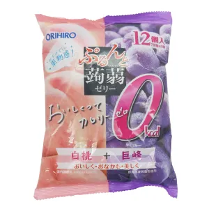 Orihiro Zero-Calorie Konjac Jelly — Sugar-Free White Peach & Kyoho Grape Snack (12 Pouches, 0 kcal)