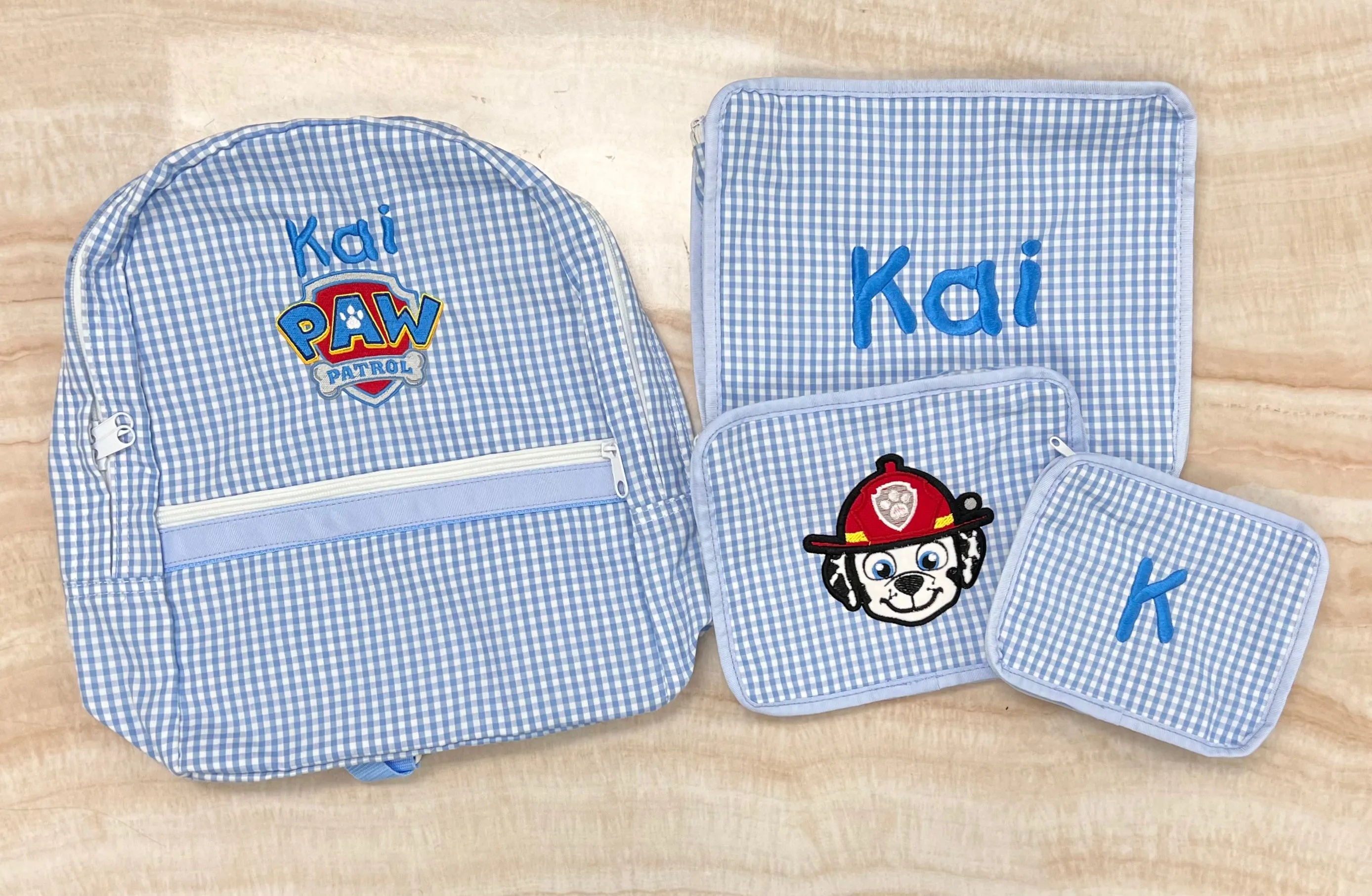 Personalized Gingham Baby Blue Small Backpack