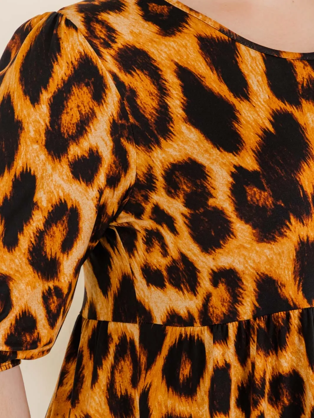 PLUS SIZE 3/4 SLEEVE  FRONT POCKETS ANIMAL PRINT TUNIC MAXI DRESS