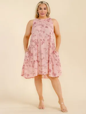 PLUS SIZE SLEEVELESS FRONT POCKETS TUNIC FLORAL MINI DRESS