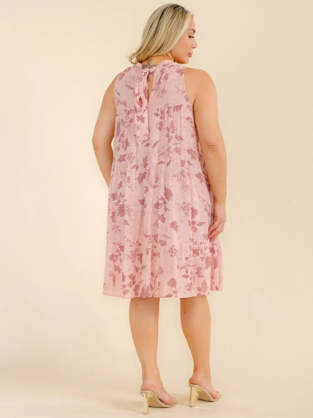 PLUS SIZE SLEEVELESS FRONT POCKETS TUNIC FLORAL MINI DRESS