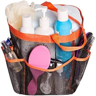 Portable Mesh Shower Caddy, Quick Dry Hanging Toiletry Tote Bag Organizer, Great for Home, Camping, Beach, Dorm etc - Orange