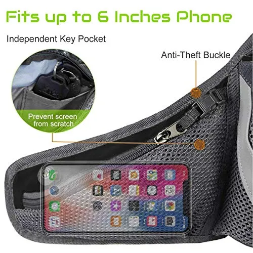PYFK Running Belt Hydration Waist Pack with Water Bottle Holder for Men Women Waist Pouch Fanny Bag Reflective (Black)