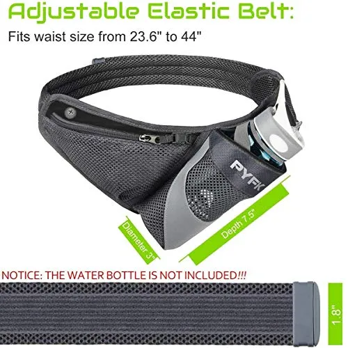 PYFK Running Belt Hydration Waist Pack with Water Bottle Holder for Men Women Waist Pouch Fanny Bag Reflective (Black)