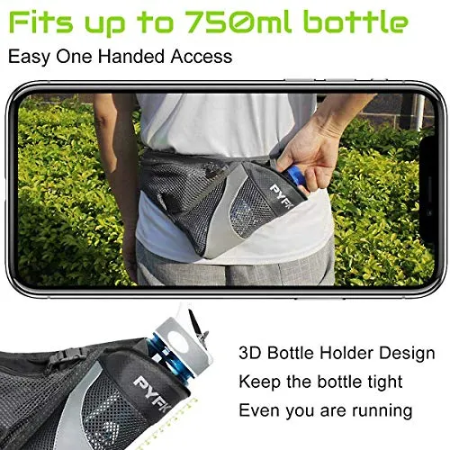 PYFK Running Belt Hydration Waist Pack with Water Bottle Holder for Men Women Waist Pouch Fanny Bag Reflective (Black)