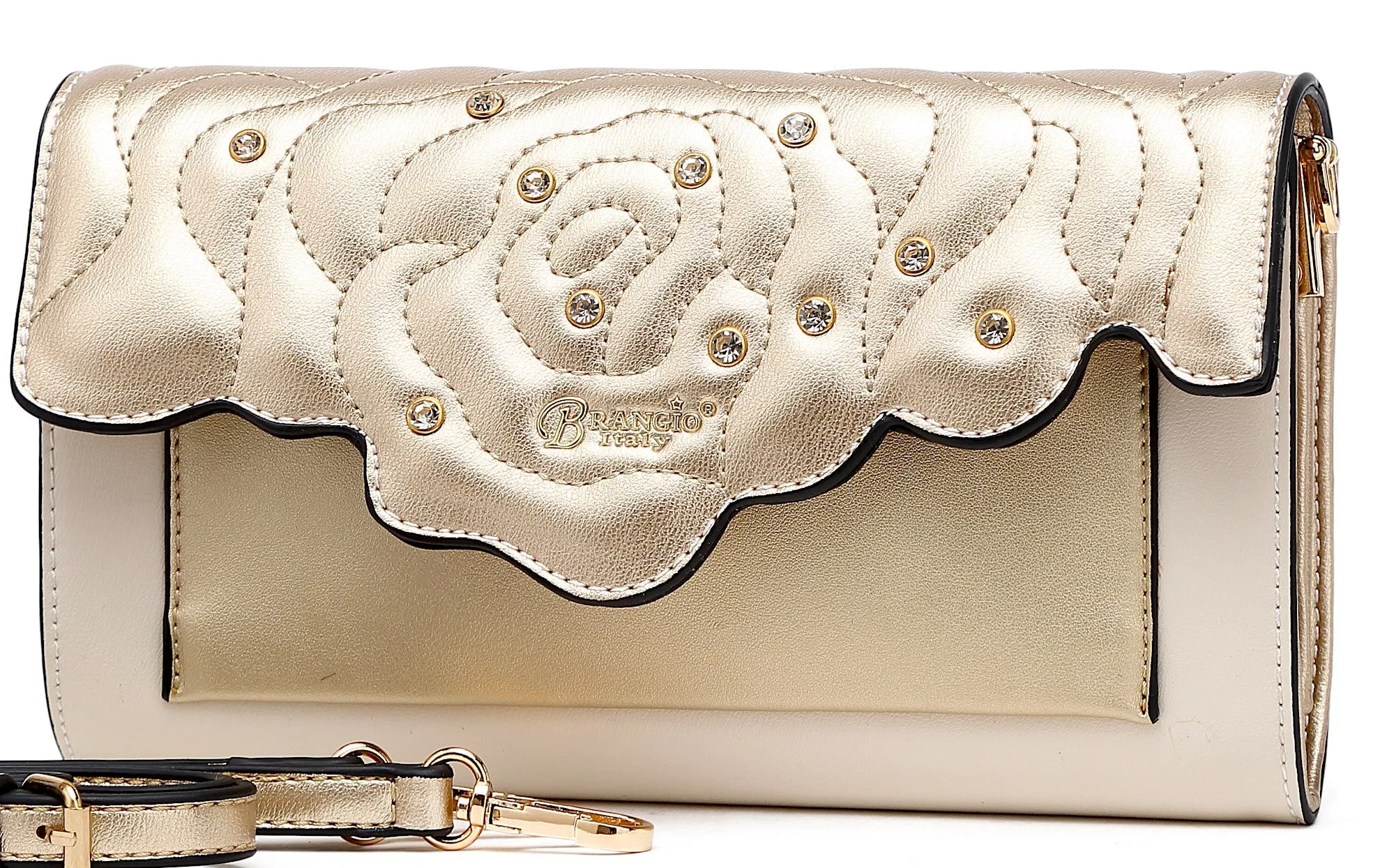 Rosette 3d Crystal Vegan Leather Mini Crossbody Clutch [RAS8526]