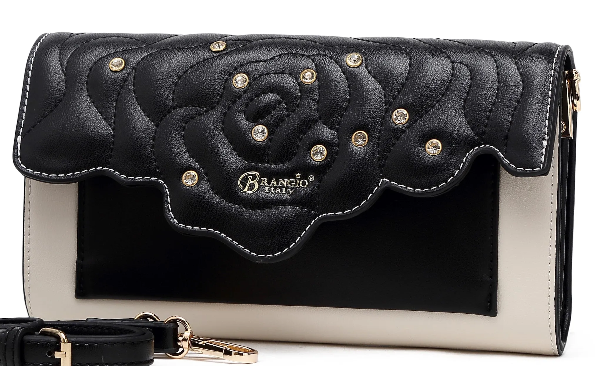 Rosette 3d Crystal Vegan Leather Mini Crossbody Clutch [RAS8526]