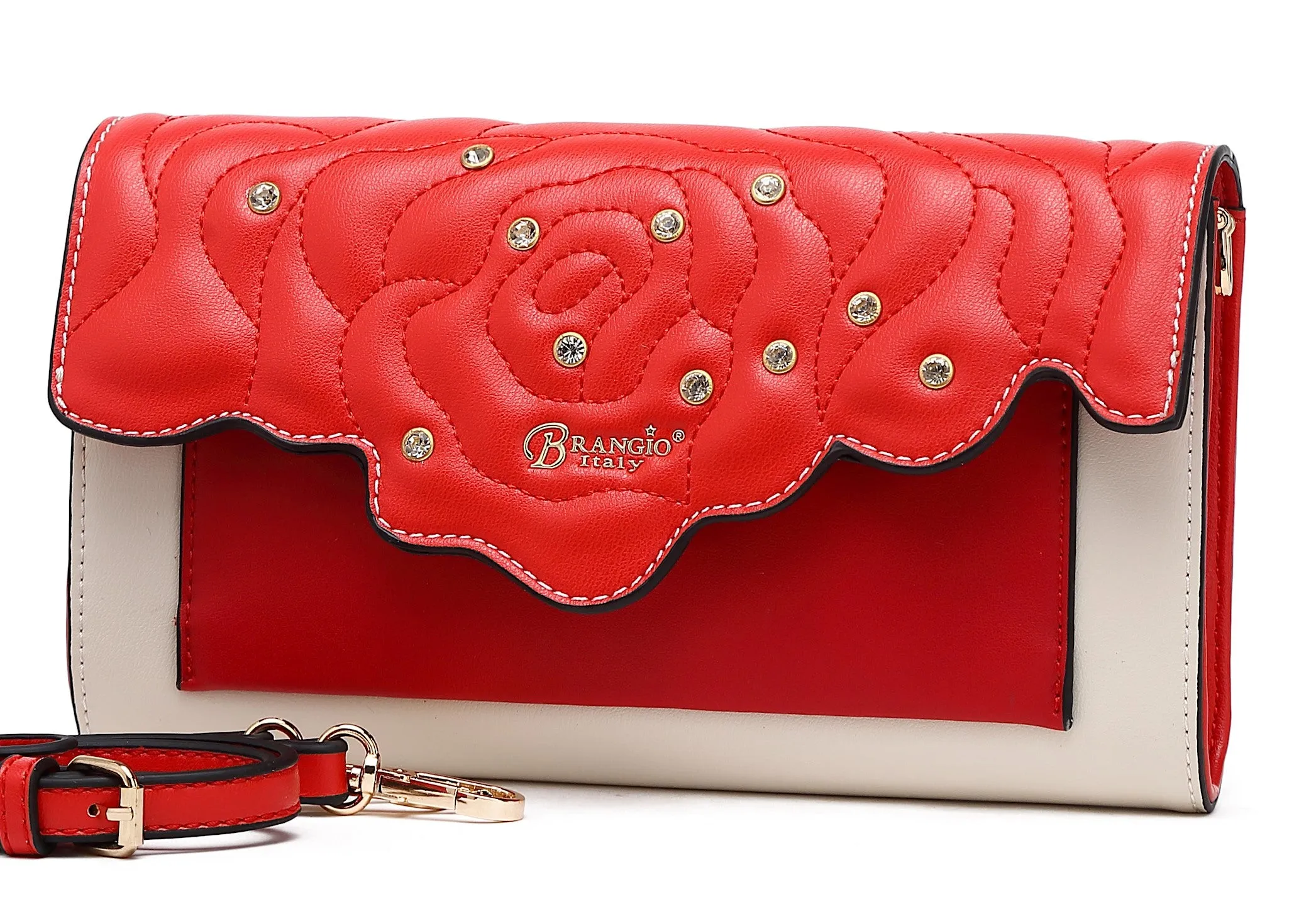 Rosette 3d Crystal Vegan Leather Mini Crossbody Clutch [RAS8526]