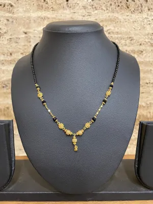 Short Mangalsutra Designs Gold Plated मंगळसूत्र Floral Design Black Beads Latkan Pendant (18 Inches)
