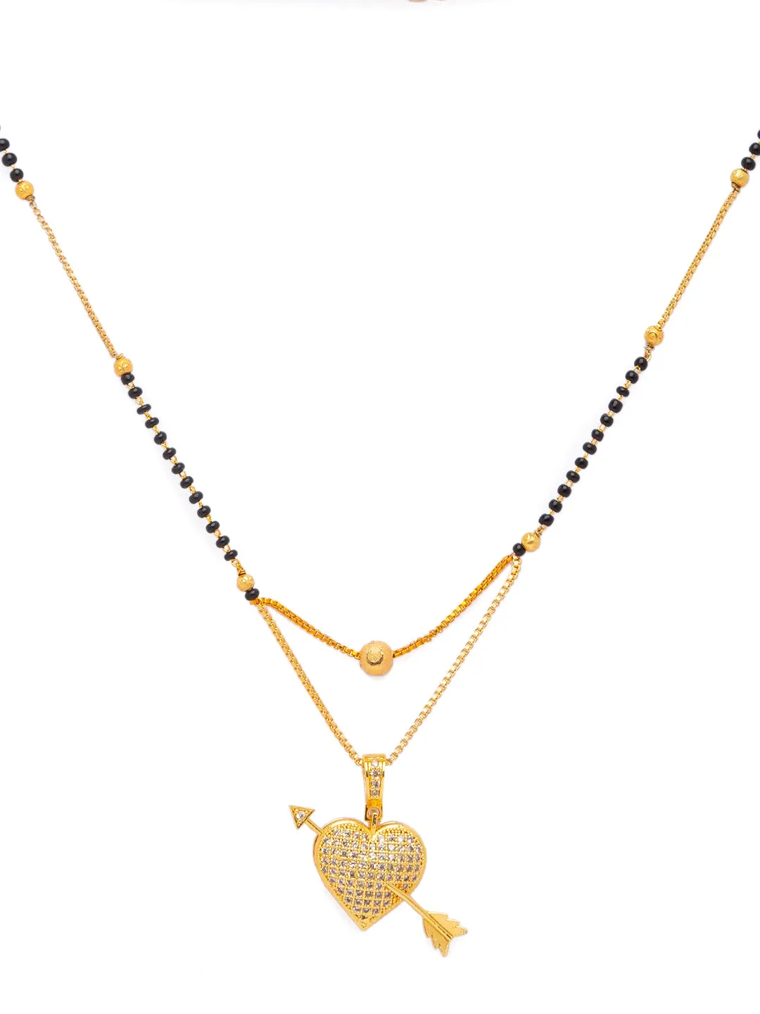 Short Mangalsutra Designs Gold Plated  Gift Latest Diamond Heart with Arrow Pendant Cubiz Zirconia Personalized Pendant For Wife Couples (18 Inches)