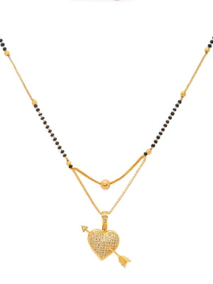 Short Mangalsutra Designs Gold Plated  Gift Latest Diamond Heart with Arrow Pendant Cubiz Zirconia Personalized Pendant For Wife Couples (18 Inches)
