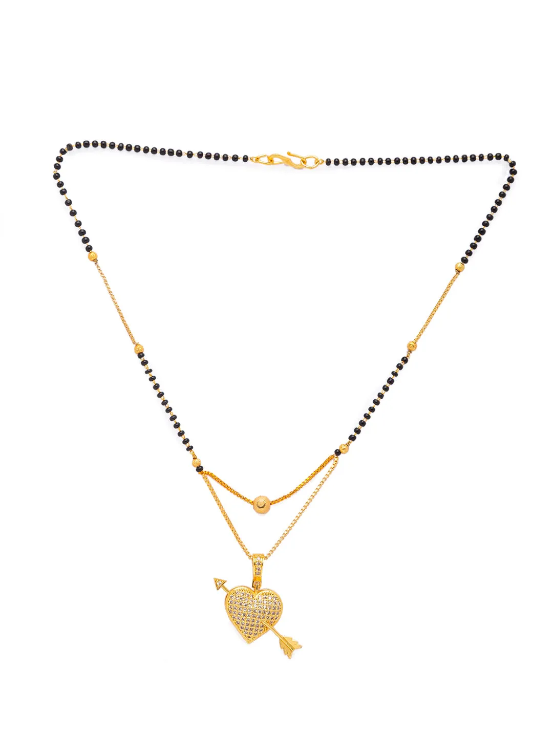 Short Mangalsutra Designs Gold Plated  Gift Latest Diamond Heart with Arrow Pendant Cubiz Zirconia Personalized Pendant For Wife Couples (18 Inches)