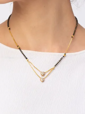 Short Mangalsutra Designs Gold Plated Heart Shape American Diamond Pendant Black Beads मंगलसूत्र