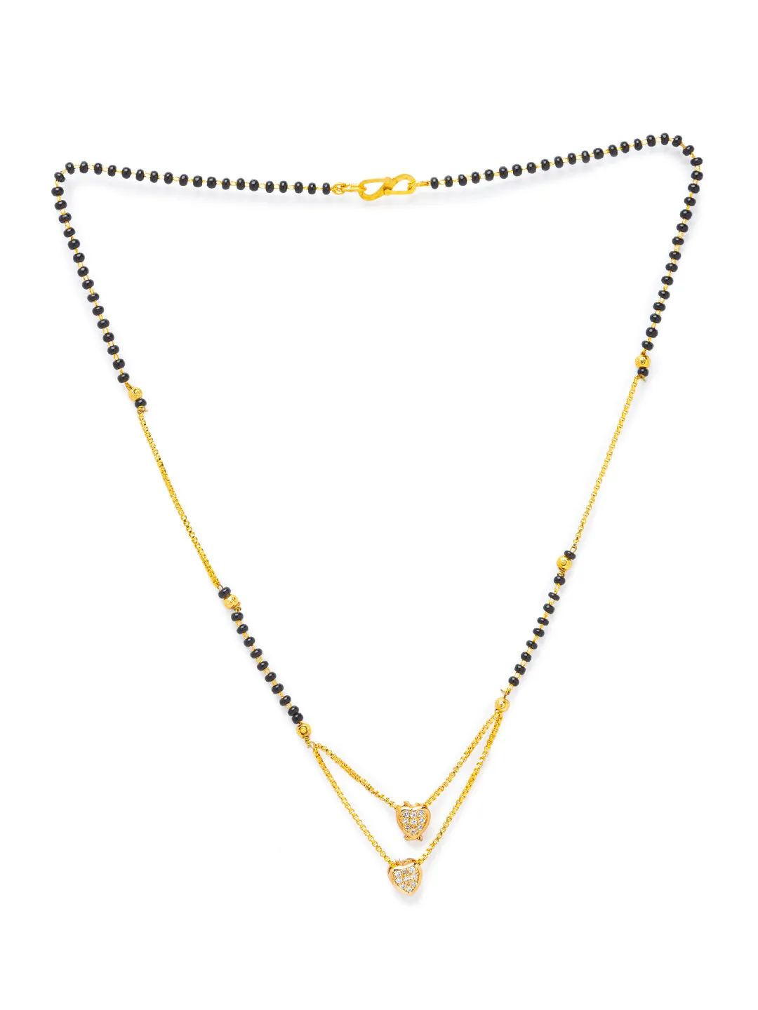 Short Mangalsutra Designs Gold Plated Heart Shape American Diamond Pendant Black Beads मंगलसूत्र