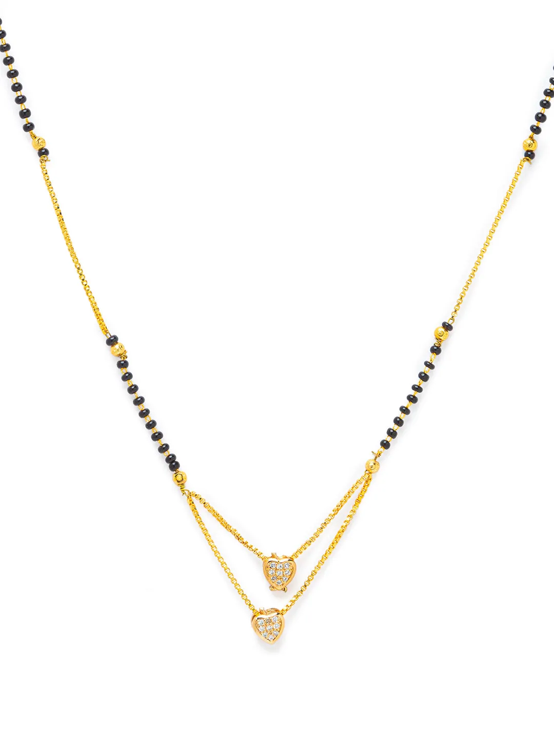 Short Mangalsutra Designs Gold Plated Heart Shape American Diamond Pendant Black Beads मंगलसूत्र