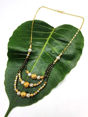 Short Mangalsutra Designs Gold Plated Latest 3 Layer Big Golden Mani Black Beads Chain Mangalsutra