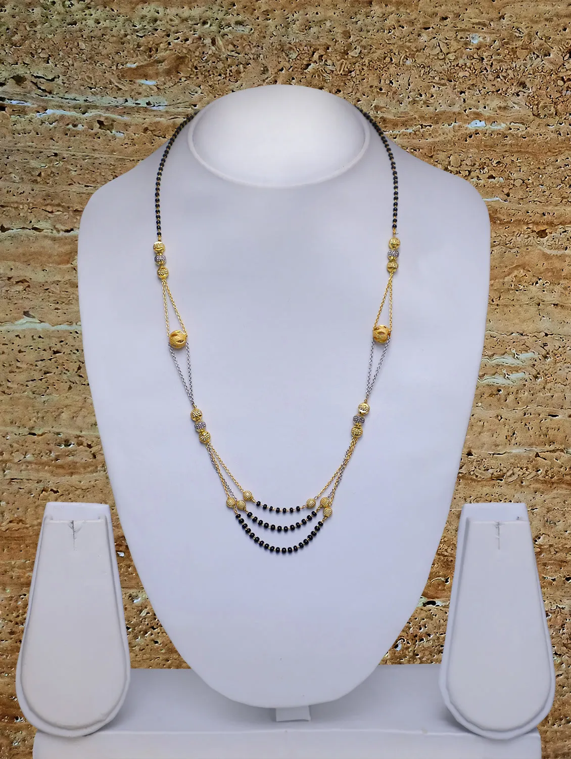 Short Mangalsutra Designs Gold Plated Latest 3 Layer Black Beads 20 Inches Mangalsutra