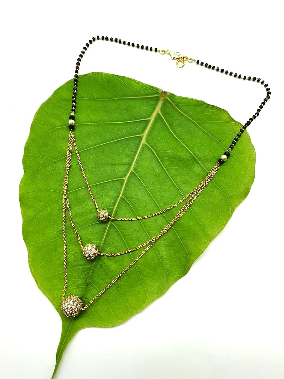 Short Mangalsutra Designs Gold Plated Latest 3 Round Mani Stone 3 Layer Mangalsutra