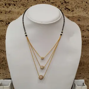 Short Mangalsutra Designs Gold Plated Latest 3 Round Mani Stone 3 Layer Mangalsutra