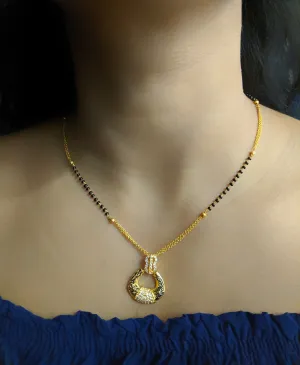 Short Mangalsutra Designs Gold Plated Latest Antique Enamel Work Stone Pendant Mangalsutra