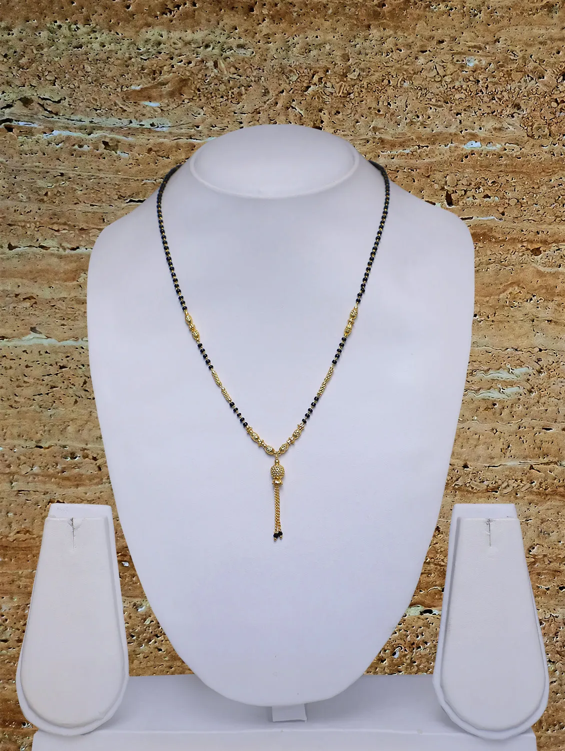 Short Mangalsutra Designs Gold Plated Latest Black Bead Golden Mani Latkan 18 Inches Mangalsutra