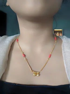 Short Mangalsutra Designs Gold Plated Latest Coral with 2 Vati Pendant Mangalsutra