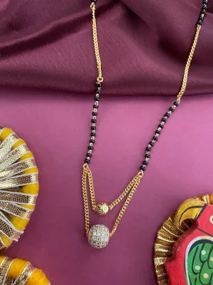Short Mangalsutra Designs Gold Plated Latest Double Chain Layer Stone Pendant Mangalsutra