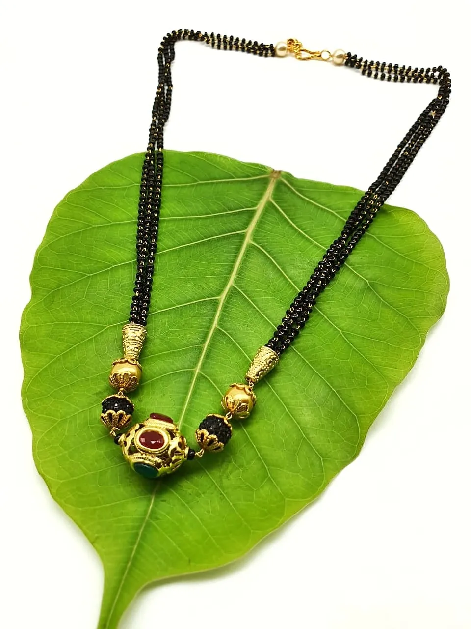 Short Mangalsutra Designs Gold Plated Latest Multicolor Beads Stone Pendant 20-Inch Length Mangalsutra