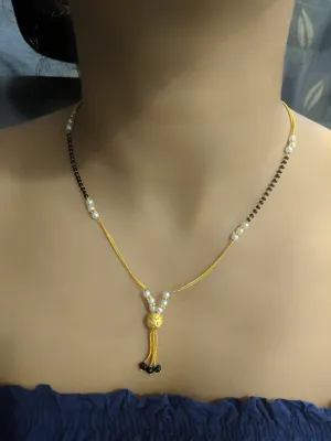 Short Mangalsutra Designs Gold Plated Latest Pearl Black Beaded Golden Mani Pendant Latkan Mangalsutra