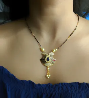 Short Mangalsutra Designs Gold Plated Latest Pearl Enamel Work Pendant 20-Inch Length Mangalsutra