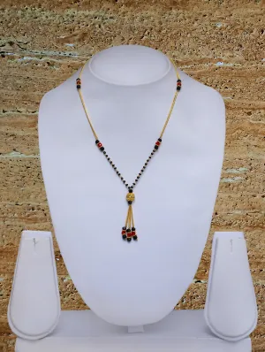 Short Mangalsutra Designs Gold Plated Latest Red Black Mani Latkan 16 Inches Mangalsutra